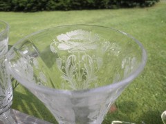 2 Tiffin Flanders Poppy Etch 8 1/4″ Crystal Water Goblets Fluted Stem 1927-1935