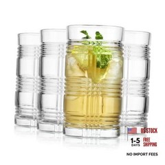 Set of 4 Plaid Cooler Glasses, 15.55 oz Tall Drinking Plaid Cooler Glasses Set