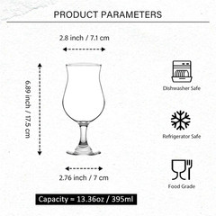 Hurricane Glasses Set of 6-13 Oz Milkshake Tall Cocktail Glasses for Mojito, Mar