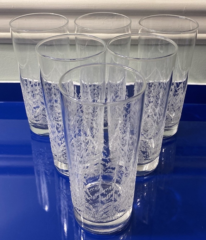 6 Libbey Frosty Pines White Tree Highball Tumbler Glasses Christmas Winter Snow