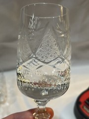2 Blown Clear Wine Glasses Cut Criss-Cross & Fan On Bowl unknown pattern