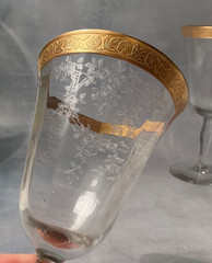 3 Morgantown PRISCILLA Water/Wine Glasses Gold Encrusted Rims 6 5/8”