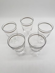 Fostoria Engagement Platinum Trim Iced Tea Glass Crystal Water Goblet Set 5 + 1