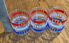 Set of 3 Vintage Libbey Patriot Red, White & Blue 3″ Rocks or Juice Glasses 4th