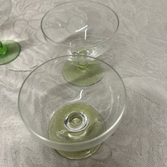 Green Base Glasses Lot Depression VASELINE GLASS 3 PIECES Blown Glass