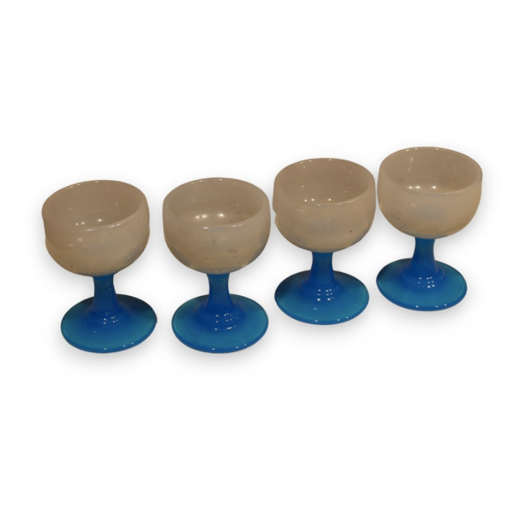 Antique 19th Century French White Blue Opaline Champagne Glass Goblets Set of 4