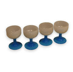 Antique 19th Century French White Blue Opaline Champagne Glass Goblets Set of 4