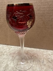 Vintage Red Bohemian Twisted Stem Grapes & Leaves 24k Gold Trim Glasses Set Of 4