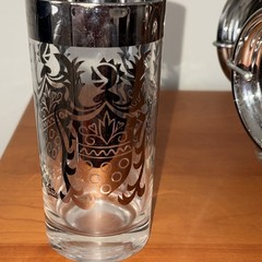 MCM Kimiko Coat Of Arms Barware Set W/ Tumblers/Caddy/Coasters. Silver & Chrome.