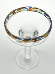 Set of 6 Mexican Handblown Colorful Confetti Rim Margarita Glasses 7” 10oz