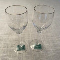 Pair Of New Lenox Erica Gold Crystal Wine Glasses w/ 22k Gold Trim Signed Disc.