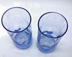 Libbey Crisa Pinched Thumbprint Impressions Blue 6” Glasses, Tumblers, Set 2