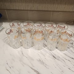Vintage Anchor Hocking Amish Butterprint Drinking Glasses Set Of 10 Gold Accents