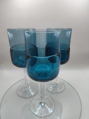 Pier 1 DOUBLE DIP Blue Water Glasses Goblets ~ Set of 3 Retired 8.25″H