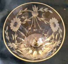 Set Of 7 Glastonbury Lotus 66-1 Water Goblet Mixed Cut Crystal Floral/Dots