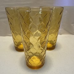 Set Of 3 VTG Anchor Hocking HONEYCOMB Golden Amber Tumblers Glasses