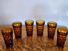 (6) Vintage Imperial Glass Provincial Heavy Dark Amber Thumbprint Tumblers 5.75″