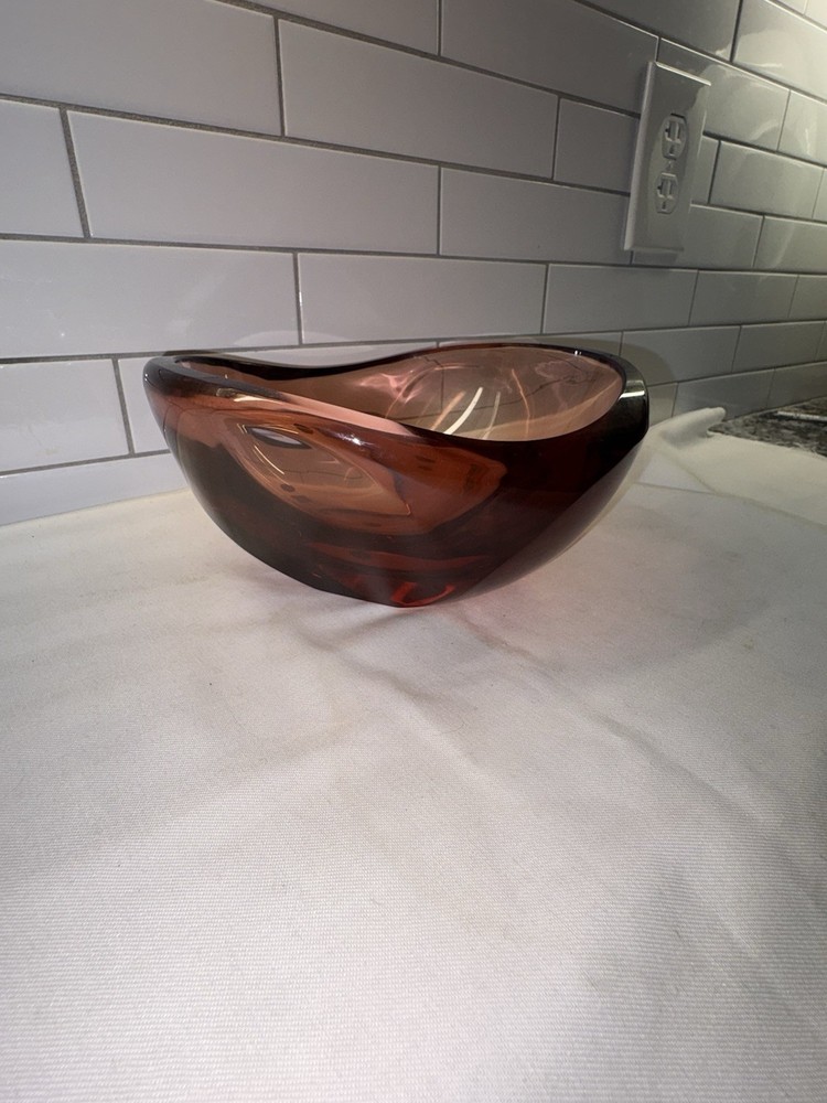Vintage Heavy Moser Glass bar bowl candy dish ice cube cranberry Rose Red 7” Dia