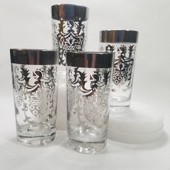 MCM Set of 4 Kimiko Hiball Glasses Silver Queens Crest Drinking Tumblers
