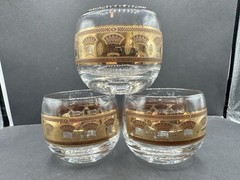 MCM Culver Festival Roly Poly Glasses (Set Of 3) 2.25” 22k Gold Low Ball Whisky