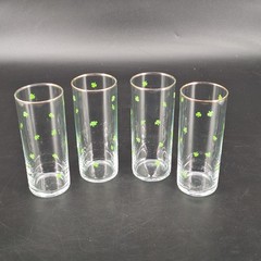 Shamrocks Tom Collins Glasses Worn Gold on Rim Trim Set of 4 Vtg