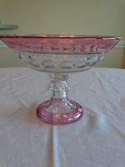 TIFFIN GLASS KING’S CROWN CRANBERRY FLASHED ROUND COMPOTE