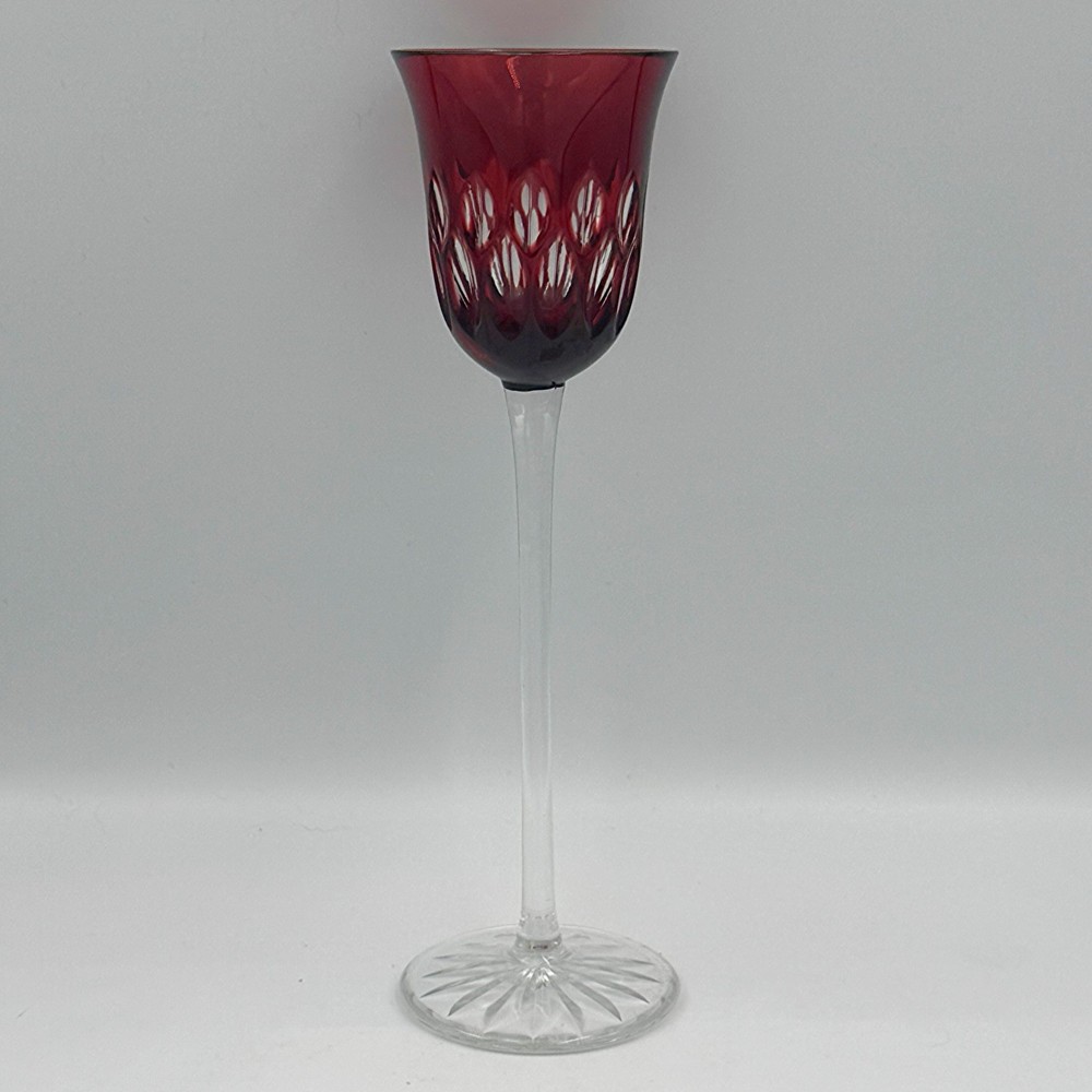 AJKA for Design Guild Ruby Cut To Clear Crystal Wine Glass 8”