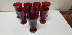 8 INDEPENDENCE GLASS CO RED OCTAGONAL WINE GLASS GOBLETS 6″