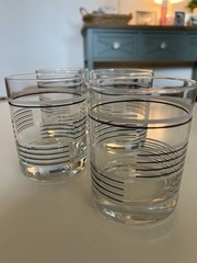 Vintage MCM Set Of 4 Rocks Glasses Black And White Striped