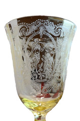 2 Tiffin Lotus Glass Co. Sherry / Wine Stems w/ Springtime Etch Flutist & Angel