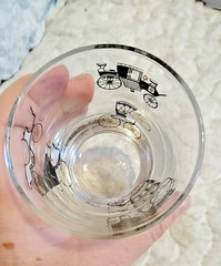 Antique Cars MCM Libbey Bar Glasses Black Gold Barware Low Ball Mancave