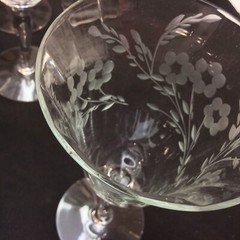 Set 8 Vintage Cut Crystal Wine Goblets 7-1/2” Optic Gray Cut Crystal