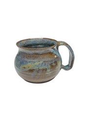 Handmade Studio Pottery Mug Blue Green Drip Glaze Ohio Carved Heart Stoneware