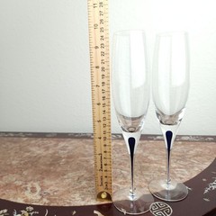 Pair Vintage 1950s Orrefors Sweden Crystal Champagne Flutes Intermezzo Dark Blue