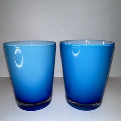 2 Sky Blue Encased Cocktail Rocks Old Fashion Drinking Glasses Handblown Set-2