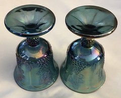 Vintage Set Of 2 Indiana Blue Carnival Glass Harvest Grape 8oz Goblets 5-1/4”