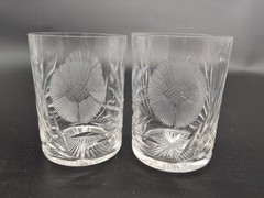 American Brilliant Cut Glass Tumblers Daisies Leaves Starburst bottom (loc ABLR)
