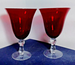 Ruby Red Goblets Home Essentials 14oz Water Wine Glasses 7.25″ Hand Blown SET 2