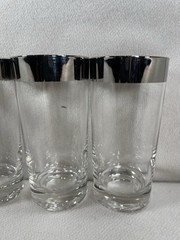 Set 4 Vintage Silver Rim Highball Glasses 5.5” Tall MCM Barware Tumbler