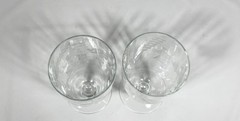 2 Vtg Optic Glass Etch Cut Floral Leaf Hand Blown Iced Tea Goblets 6″ Tall 13 oz