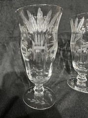 Beautiful Vintage 7” Goblets W/ Etched Floral And Wheat Pattern Excellent Cond.