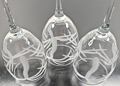 3) Rolf Glass Palm Tree All Purpose Wine Set Elegant Clear Cut Etch Stemware Lot