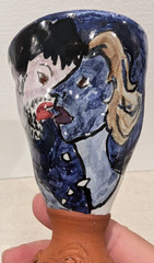 Funky 3D Studio Art Pottery Handmade Goblet/Chalice Stoneware 6″ Vintage.