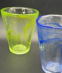 Set 2 Kosta Boda MINE Swirl Tumbler Blue & Lime Green Ulrica Hydman Vallien Tags