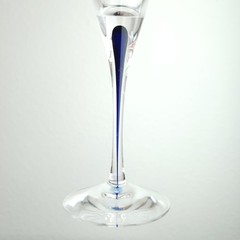 Pair Vintage 1950s Orrefors Sweden Crystal Champagne Flutes Intermezzo Dark Blue