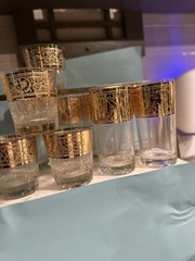 Vtg CULVER STARLYTE Highball Lowball Glasses w/Ornate 22K Gold Bands Set Of 11