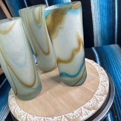 VTG Spiral Bubble 6.5″ Art Glass Hand Blown Mate Bubble Glass Tumbler OOAK Rare!