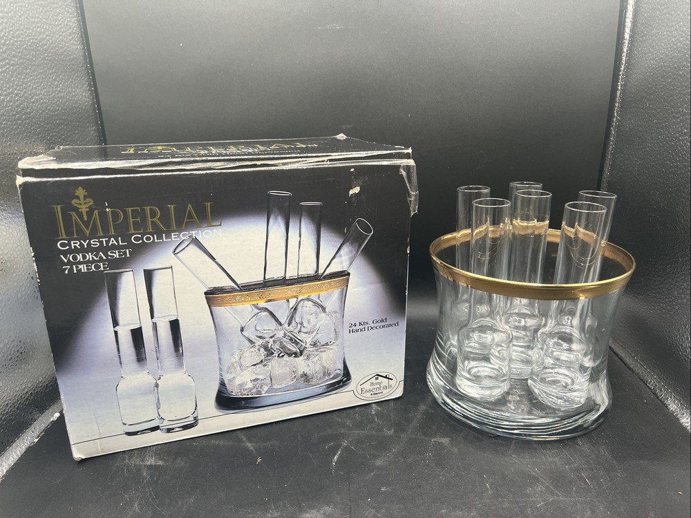Imperial Crystal Collection Vodka Set 7 Piece 24K Gold Hand Decorated