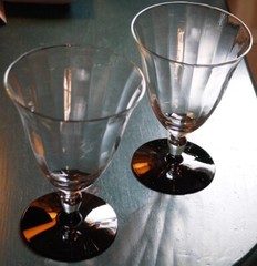 Vintage Set 6 Weston OPTIC PANEL w BLACK FOOT WATER GOBLET GLASSES Hand Blown