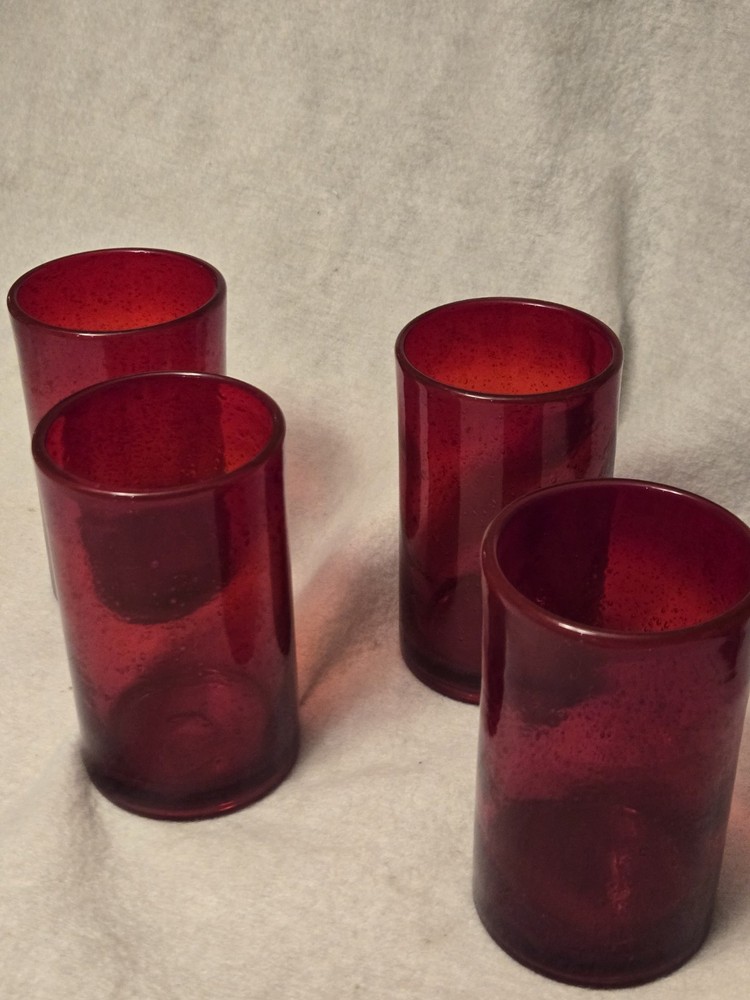 ARTLAND Iris Ruby Highball Glasses Ruby Red Hand Blown Bubble 5.75″x3.25″ NEW